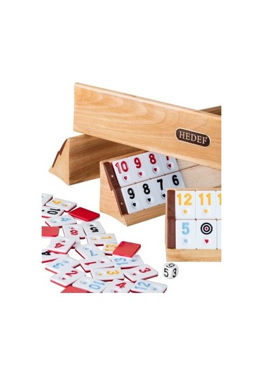 Hedef Okey Takımı Ahşap Istaka Kırmızı- Beyaz Çift Renkli Taş