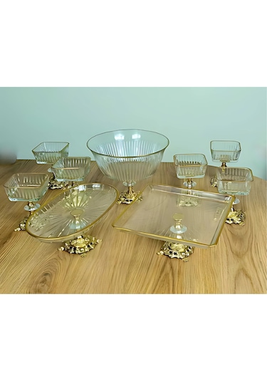 10 Parça Gold Metal Ayaklı Sunum Seti Altın