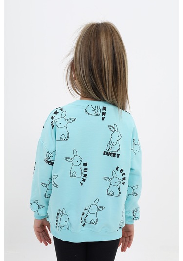 Toontoy Kız Çocuk Baskılı Sweatshirt Su Yeşili