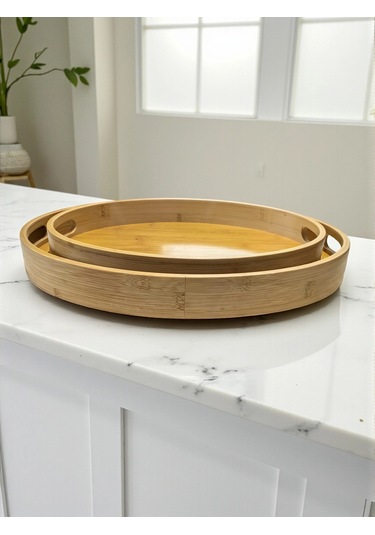 Mybru Oval Bambu Tepsi 2'li Set Ahşap