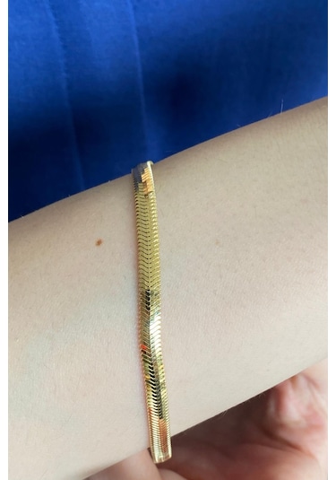 Zümrüt Sarraf 14 Ayar Yeşil Altın Kadın Tondo Ezme Zincir Bilekli Sarı Altın