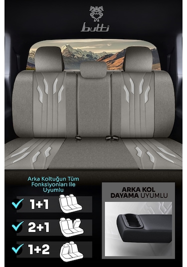 Gri - Gri Buttı Talos Serisi Premium Oto Koltuk Kılıfı Ortopedik Destekli, Ön Arka Tam Set, Aırbag Uyumlu
