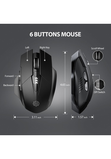 Inphic M6P Kablosuz Ergonomik 2.4G Sessiz Pil Göstergeli Mouse