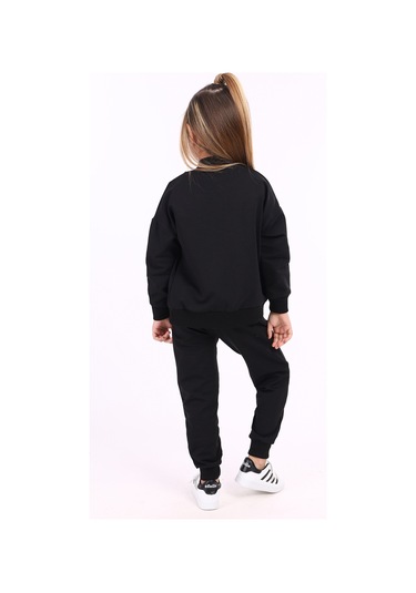 Toontoy Kız Çocuk Fermuarlı Kanguru Cepli Eşofman Takım Siyah
