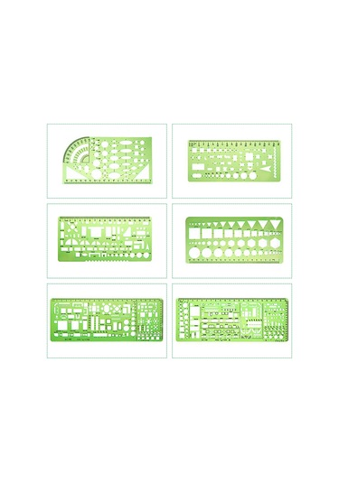 Singree Mimari Çizim Ve Geometri Tasarımı İçin 6'lı Yeşil Å Ablon Seti - Ofis Ve Mobilya Projeleri