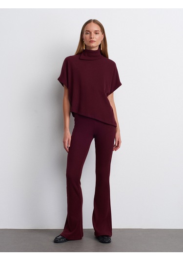 Dilvin 71910 Yüksek Bel Örme Pantolon-bordo Bordo