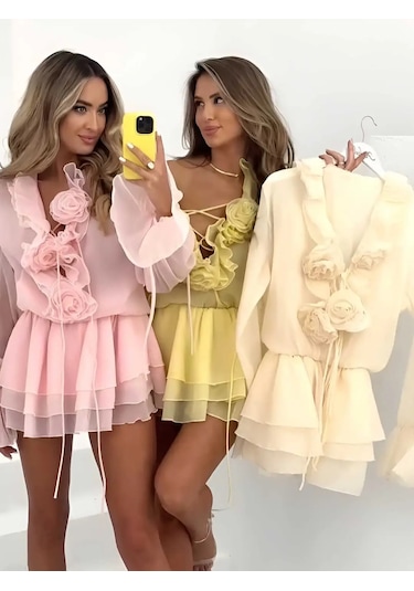 Havens Lia Şifon Gül Detay Elbise Pembe
