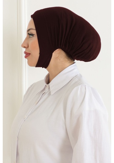 Kadın Tesettür Geniş Hacimli Pratik Ense Ve Çene Altından Geçmeli Kaymayan Çeneli Bone Kahverengi Kahverengi