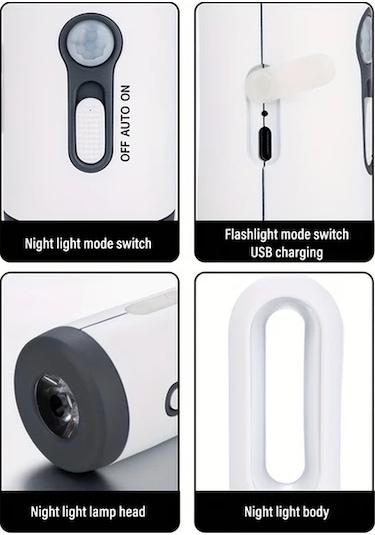 Brightnova 1pc Led Fener Gece Lambası Hareket Sensörlü Usb Şarjlı Taşınabilir Yatak Odası Okuma Kamp Acil Durum Altın