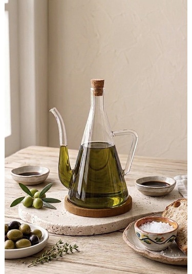 Akasya Altlıklı Borosilikat Yağlık Sirkelik 500 Ml Sızdırmaz Yağdanlık Seti Şeffaf