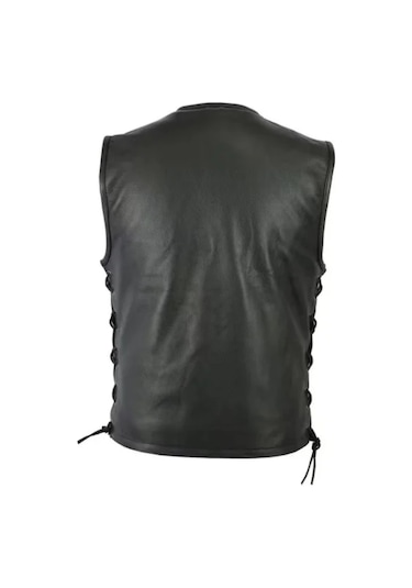 Cooper Hakiki Deri Yelek Yandan Bağcıklı Fermuar Kapamalı