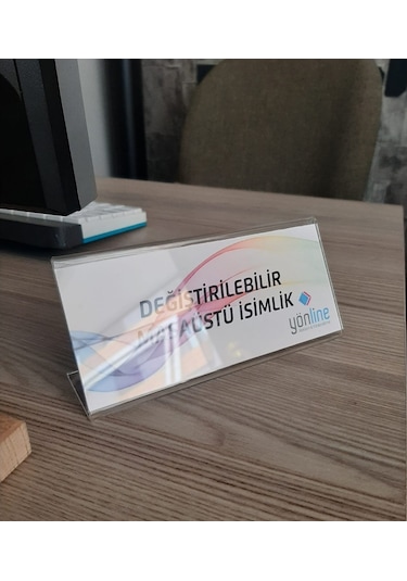 Değiştirilebilir Şeffaf Yatay Masaüstü İsimlik 15 x 7 CM
