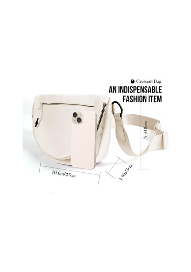 Yunboo Yarım Ay Şekilli Katlanabilir Spor Çanta - Su Geçirmez Nilon, Ayarlanabilir Askı, İki Bölmeli, Günlük Kullanıma Uygun, Beyaz