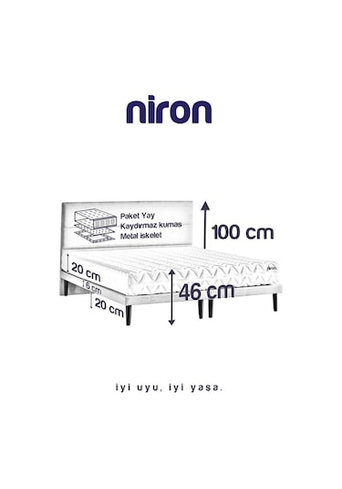 Niron Slim Pocket Yatak Seti - 80x180 Tek Kişilik Paket Yaylı Yatak, Metal Baza Ve Başlık Takımı
