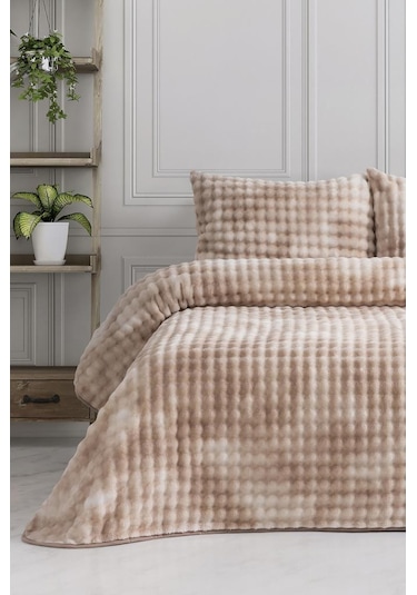 Merinos Reflection Çift Kişilik Battaniye Seti Bej Bej