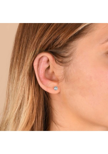 Zirkon Taşlı Pırlanta Montür Gümüş Altın Kaplama Göz Gümüş Küpe