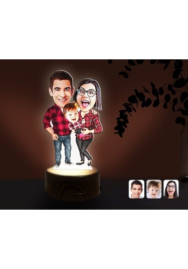 Kişiye Özel Aile Karikatürlü Dekoratif 3D Biblo Led Işıklı Gece L (483006954)