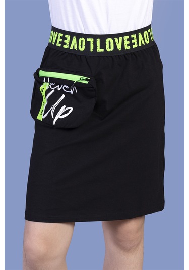 Toontoy Kız Çocuk Baskılı Çanta Detaylı Etek Siyah