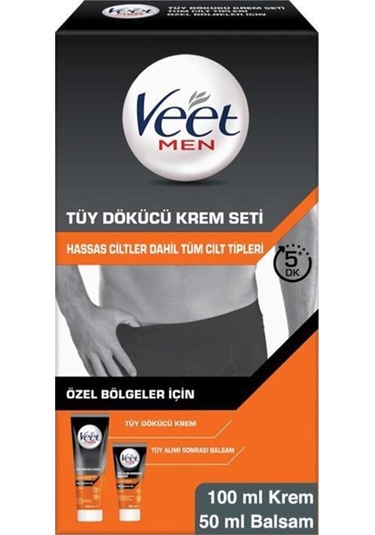 Veet Men Özel Bölgeler İçin Tüy Dökücü Krem 100 ml + Balsam 50 ML + Duşta Tüy Dökücü Krem 150 ML