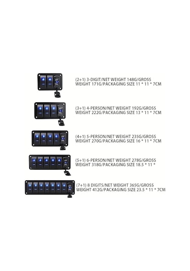 Xuweiwei 6 Yol 4x4 Alüminyum Joystick Paneli Çift Usb 42a Hızlı Şarj Mavi Led Aydınlatma Voltaj Göstergesi Otomotiv Aksesuarı