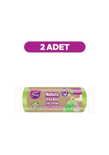 Natura Büzgülü Çöp Torbası 15'li Orta Boy 55 X 60 Cm İkili Paket