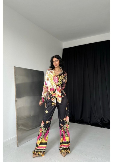 Sensuelle Desenli Gömlek Ve Desenli Pantolon Takım Çok Renkli