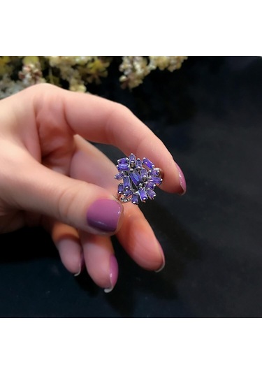 Stela Ametist Baget Gümüş Yüzük