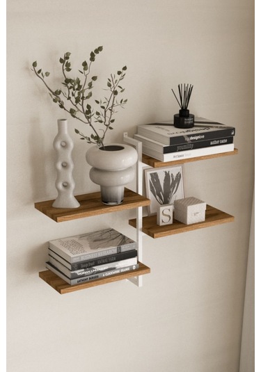 Aju 4 Katlı Duvar Rafı Metal Çerçeveli Dekoratif Kitaplık Ve Raf Ünitesi Modern Ve Minimalist Beyaz