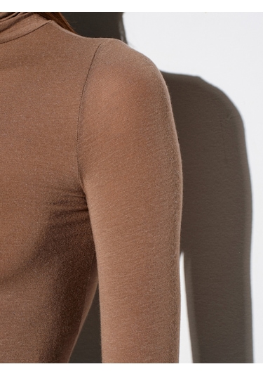 Dilvin 32277 Balıkçı Yaka Kaşmir Bluz-vizon Vizon