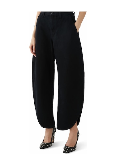 Frame Yüksek Bel Geniş Paça Denim Pantolon Siyah
