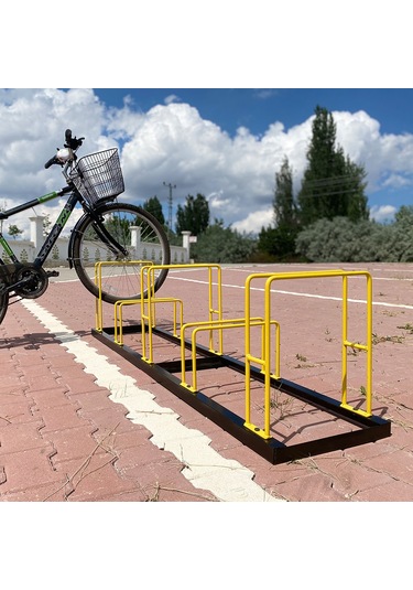Bisiklet Park Alanı Apartman Bisiklet Park Yeri Metal 5'li Sarı - Siyah