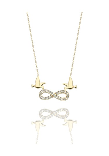 İki Güvercin Sonsuzluk Çok Şık 14 Ayar Altın Kolye Altın