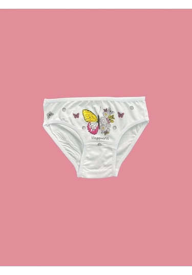 Baskılı Beyaz Kız Çocuk Külot 6'lı Beyaz