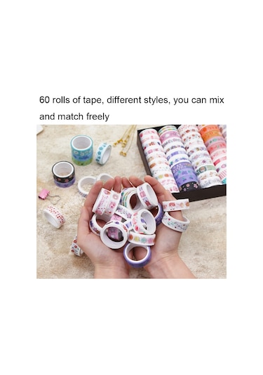 60rolls/box 42001 Karikatür Desen El Hesabı Bant Seti Günlük El Kitabı Dıy Washi Malzemesi, Size:60rolls/box 42001 Diğer