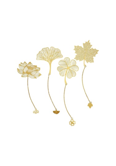 4 Adet Zincirli Metal Kitap Ayracı, Altın Kesim