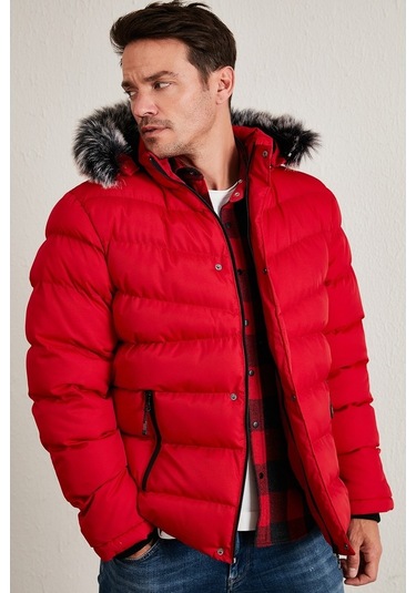 Buratti Slim Fit Suni Kürklü Peluş Astarlı Çıkarılabilir Kapüşonlu Şişme Erkek Mont 5761080 B Kırmızı Buratti Slim Fit Suni Kürklü Peluş Astarlı Çıkarılabilir Kapüşonlu Şişme Erkek Mont 5761080 B Kırmızı