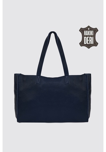 City Tote Hakiki Deri Omuz Çantası Lacivert Smr9182 Lacivert