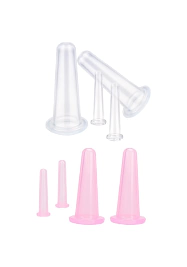 4 Adet Masaj Vakum Kavanoz Kutular Çukurluğu Silikon Kutular Yüz Masajı İçin Anti Selülit Kırışıklık Karşıtı Cihaz Masajı Çukurluğu Seti