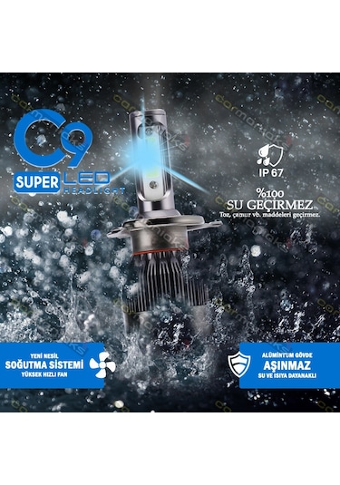 C9 Trio Üç Renk Led Xenon Far Ampulü Buz Mavi Beyaz Gün Işığı H4