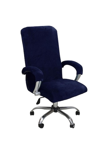 Lacivert 1 Takım Kadife Elastik Sandalye Kapak Kalınlaşmış Çıkarılabilir Xlwith Armrest