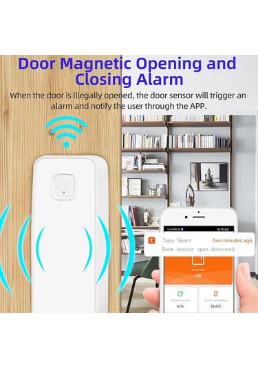 Suofeng Tuya Akıllı Pencere/kapı Sensörü, Uzak Kumanda, Uyarı Bildirimi, Tuya Smart & Smart Life Uygulaması Desteği, Ev Güvenliği Alarmı