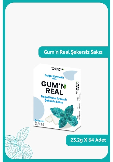 Gum'n Real - Doğal Nane Aromalı Şekersiz Sakız - 23.2 Gram - 64 Adet