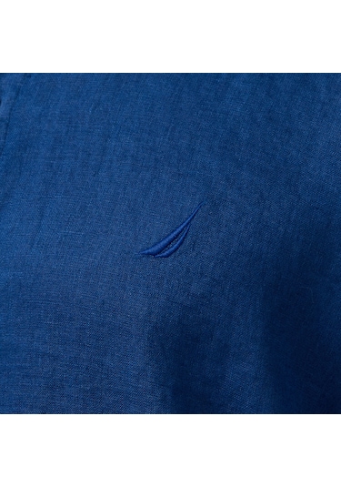 Nautica Erkek Mavi Classic Fit Keten Gömlek Düz W55101t Mavi