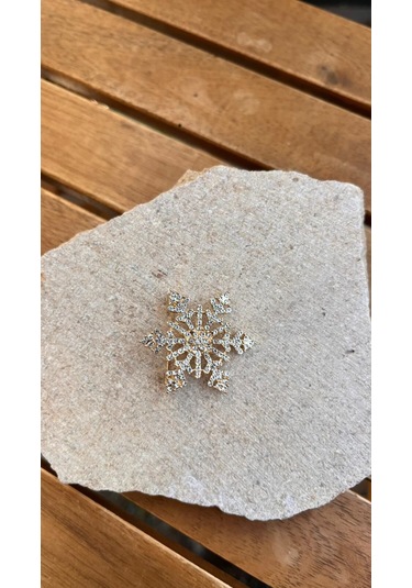 Taşlı Altın Kar Tanesi Broş Çok Renkli