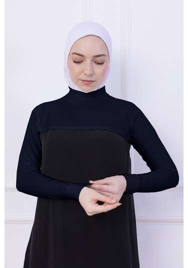 Balıkçı Yaka Boyunluklu Kolluk Lacivert - Likralı Dik Yakalı Kadın Body Tesettür Crop Bolero Lacivert