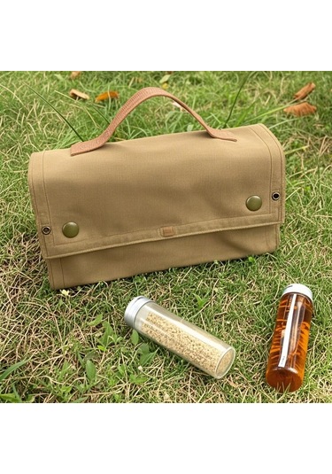 Symbee Kamp Ve Barbekü İçin Kanvas Çantılı 10'lu Pet Baharat Şişesi Seti - Krem Renk Haki