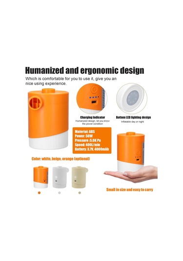 Mufunye Taşınabilir Dış Mekan Usb Li-poly Pompası - 5000pa Şişir/boşalt İkili Fonksiyonlu - Hs-8406 Sarı Rengi Renkli Kutuda