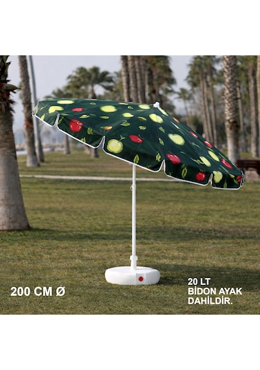 Elma Desenli Plaj Şemsiyesi 200 Cm Ø Bidon Ayak Dahil Elma Desenli