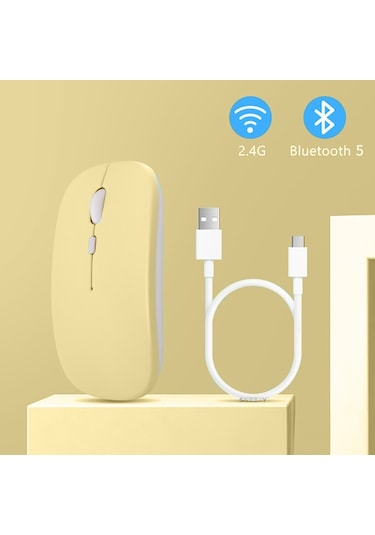 Samsung Uyumlu Tablet Şarj Edilebilir Sessiz Mouse Bluetooth + 2.4hz Wif