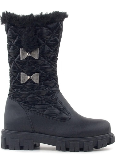 Rakerplus Siyah Uzun Fermuarlı Kurdeleli Kız Çocuk Yağmur Çizmesi Siyah